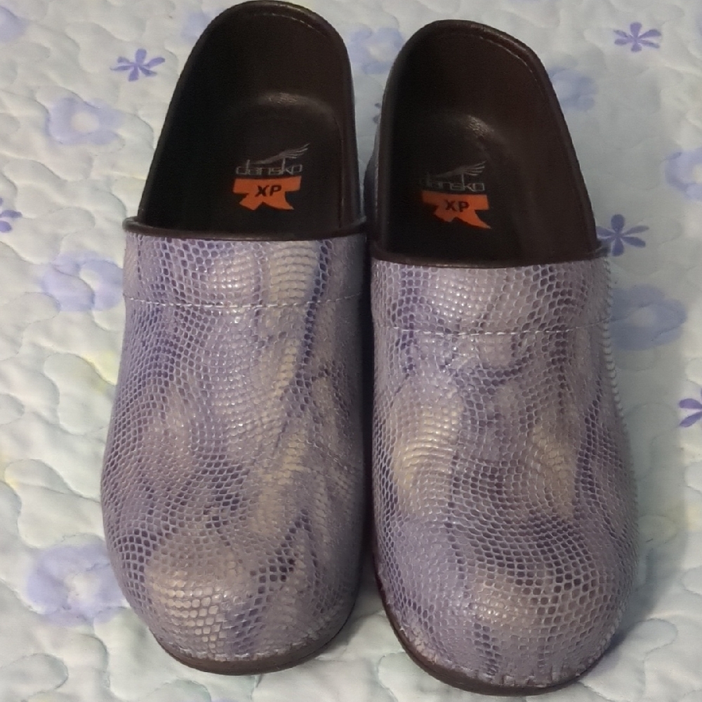 Dansko Lavender and Beige Textured Mules